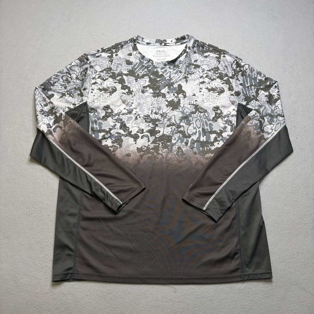 Huk Fishing Shirt Mens XL Grey Camo Pursuit Long Sleeve Performance Tee